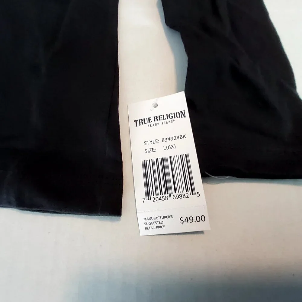 True Religion Long Sleeve Black Gold Studded Tee Size L (6X) Girls 100% Cotton - Picture 6 of 11